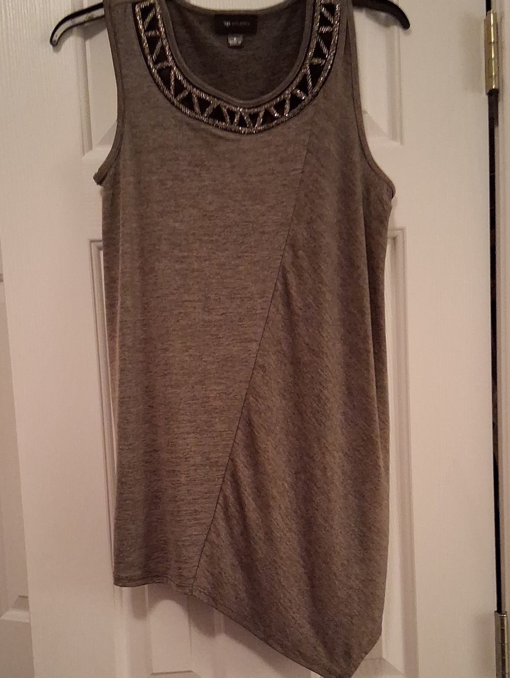 AB Studio Gray Beaded Neck Asymmetric Tank